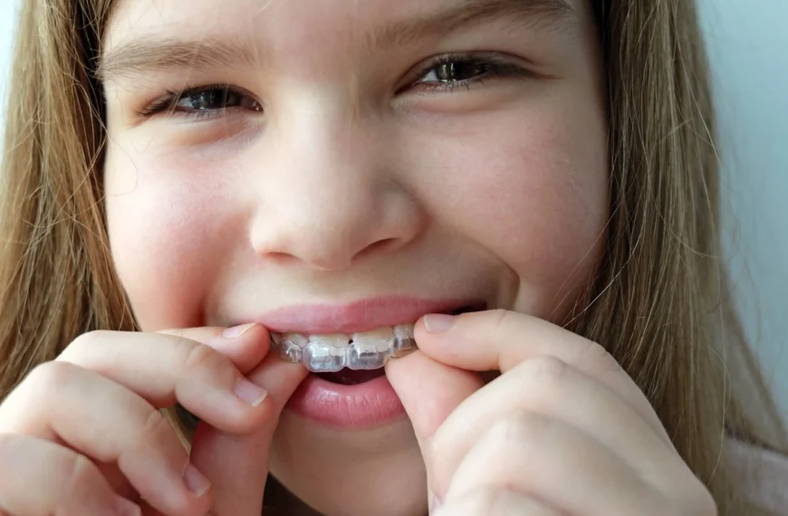 Teen adjusting clear aligners for early orthodontic treatment near you